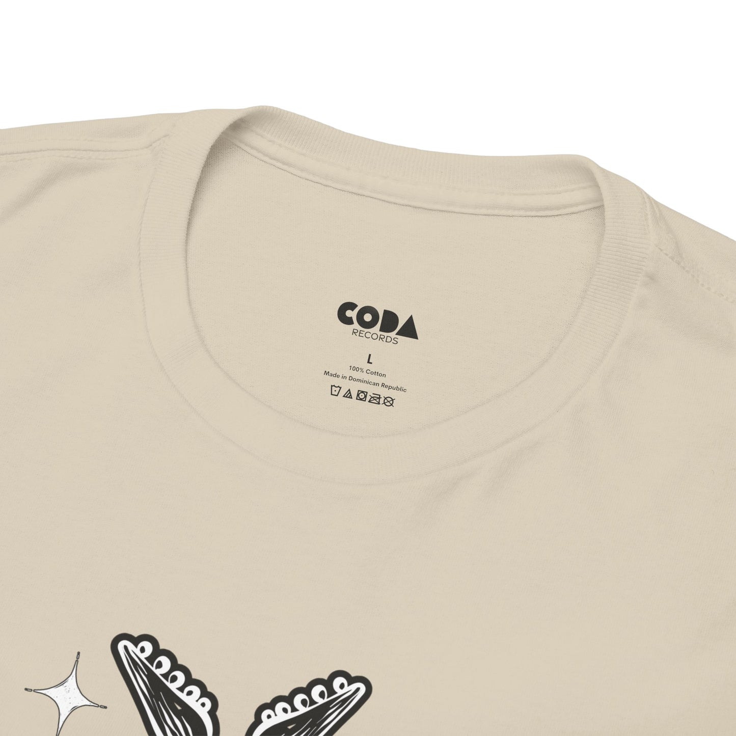 Beige t-shirt with 'Coba' label on a white background