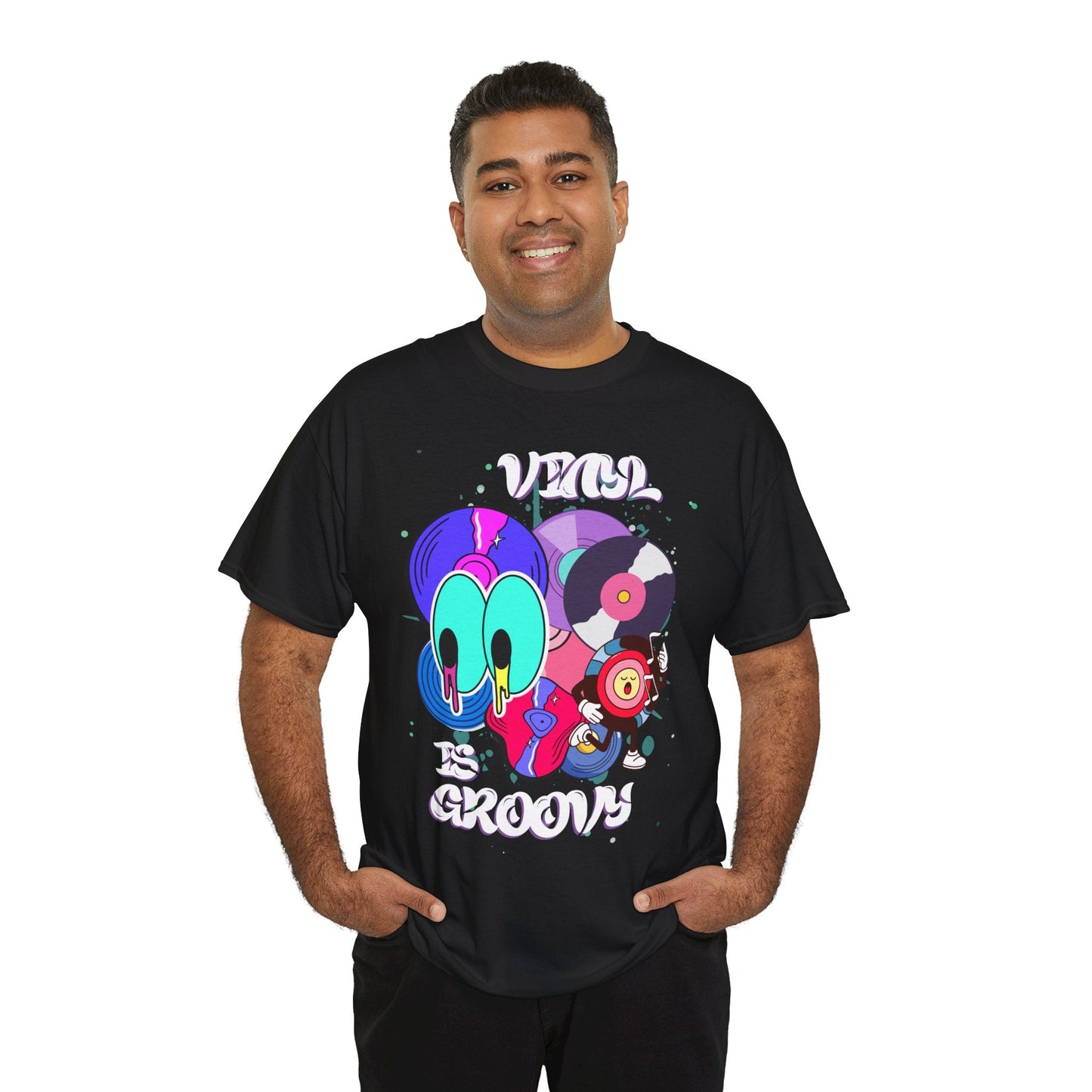 'Vinyl Is Groovy' Men's T-Shirt (Black, Size L)