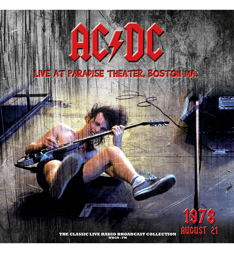 A vinyl LP sleeve featuring AC/DC performing live and the band's logo at the top