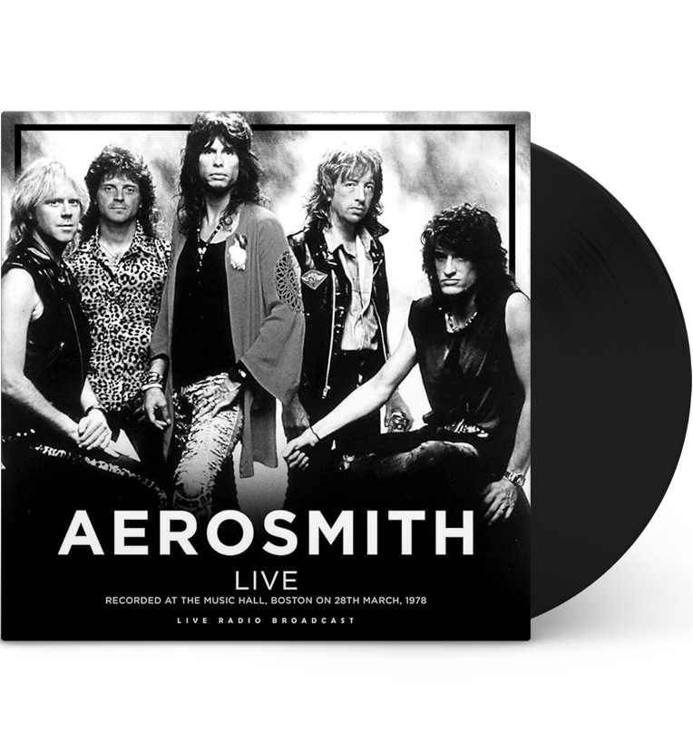 Vinyl Record sleeve featuring a stylised black and white image of Aerosmith