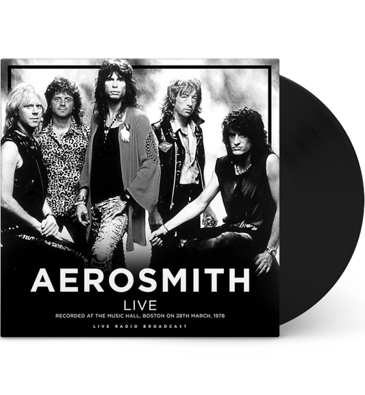 Vinyl Record sleeve featuring a stylised black and white image of Aerosmith