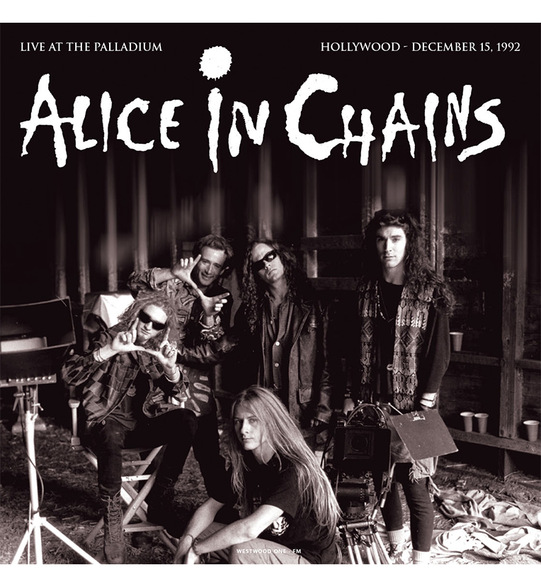 Vinyl record sleeve featuring a stylised black and white image of Alice in Chains