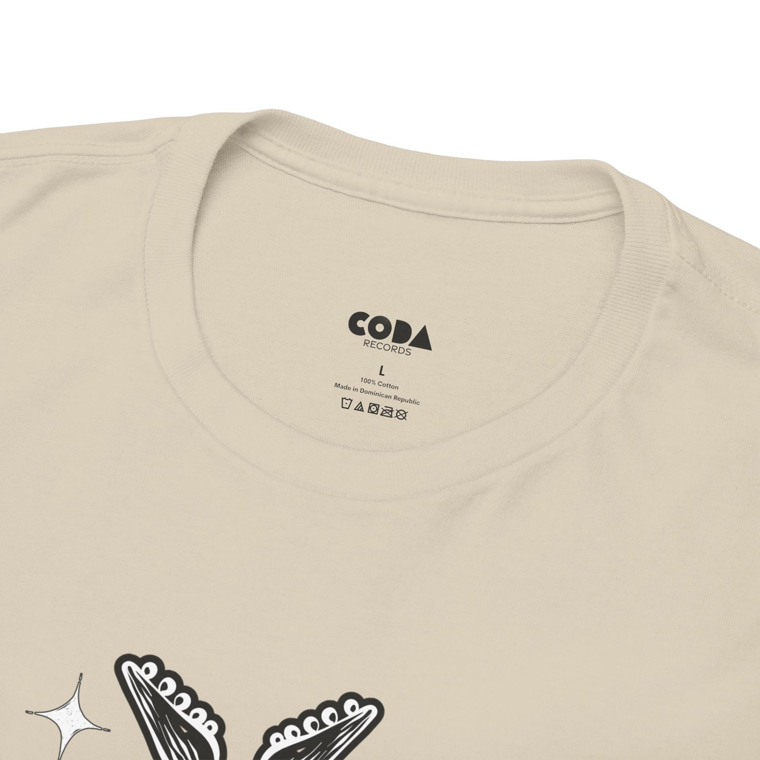 Beige t-shirt with 'Coba' label on a white background